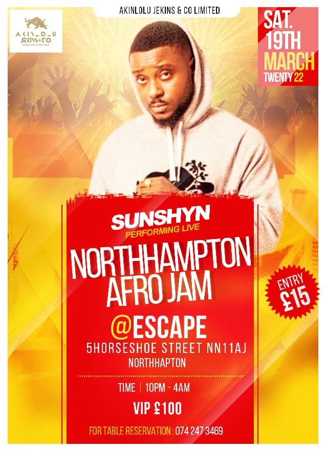Sunshyn Set To Headline The Afro Jam Concert Live In Luton And Northampton In March 2022