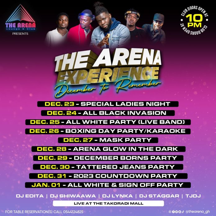 Takoradi: The Arena Lounge to host DJ Edita, DJ Shiwaawa, DJ Staggar, TJDJ and DJ Lynka for long Christmas Week